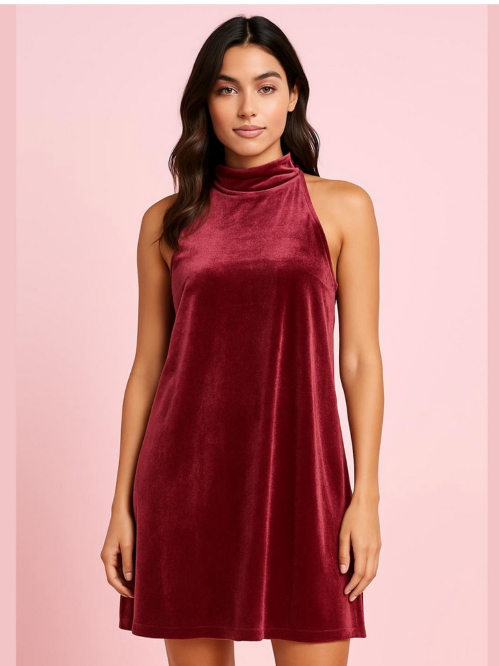 NWT WHBM Burgundy High Neck Velvet Shift Dress